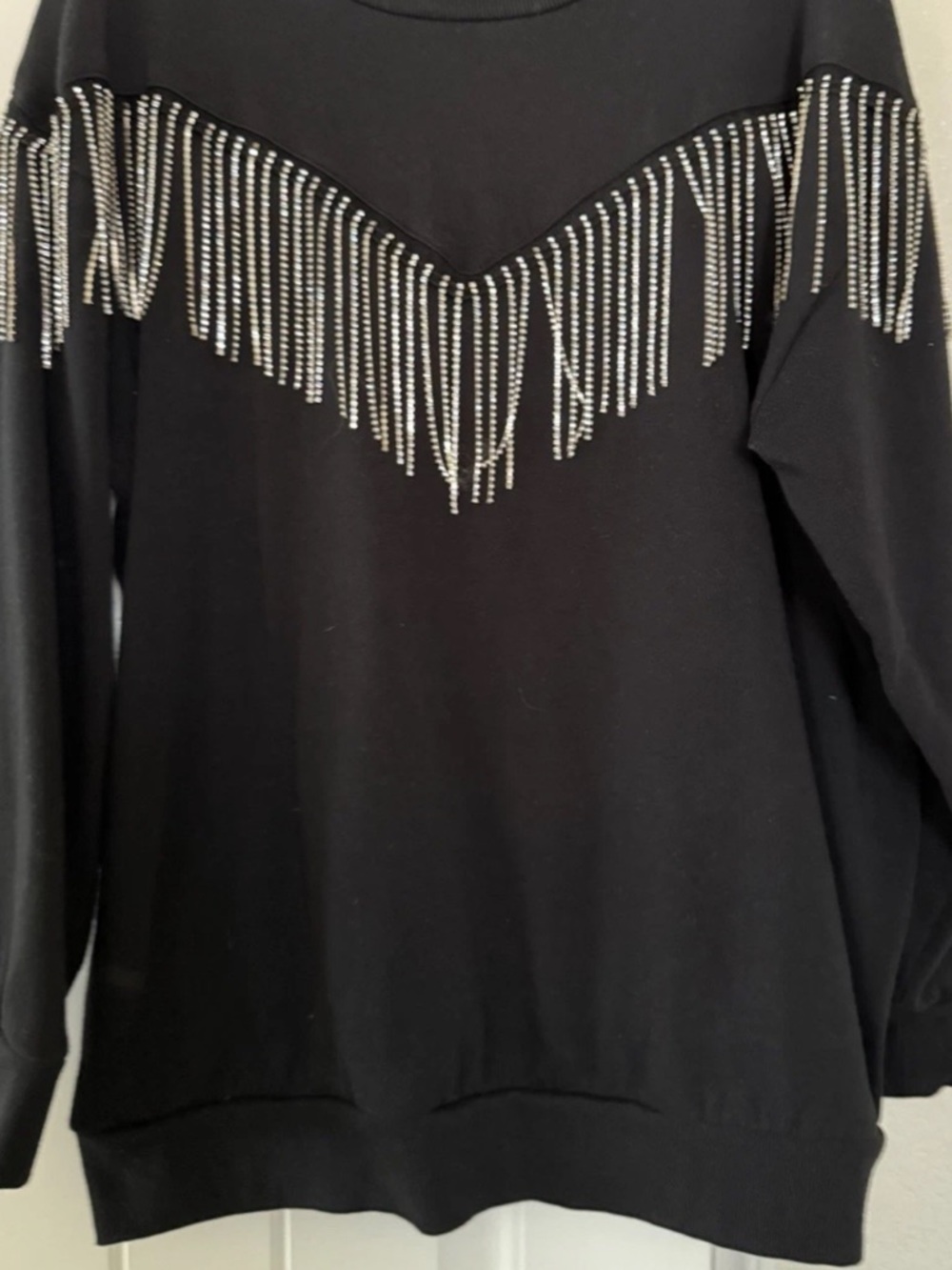 Torrid Rhinestone Fringe Sweatshirt Fleece Crew Neck Black Western 1X NWOT